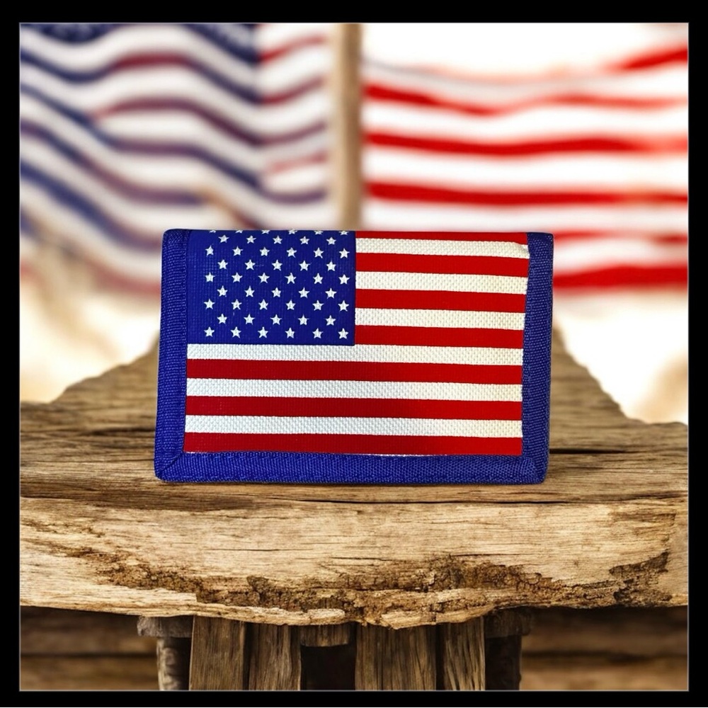 American Flag Wallet USA Tri Fold Nylon wallet New Red White Blue Patriotic